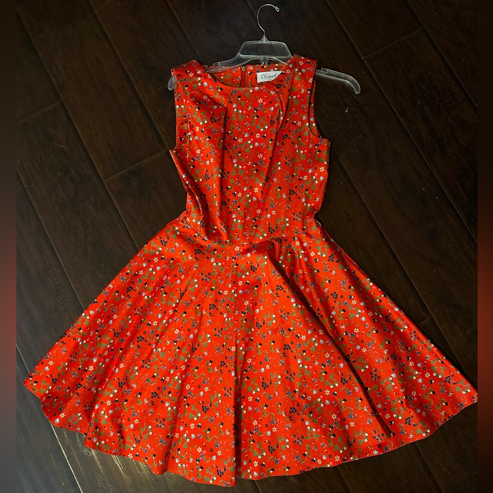 Closet London red-orange floral skater dress